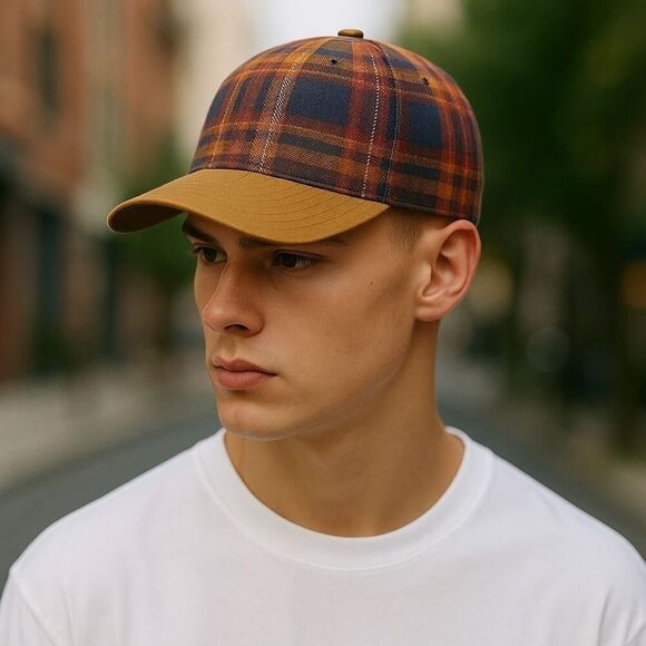 Eddie Bauer Unisex Favorite Flannel Strapback Hat Blue red Orange One Size NWOT - Picture 1 of 9